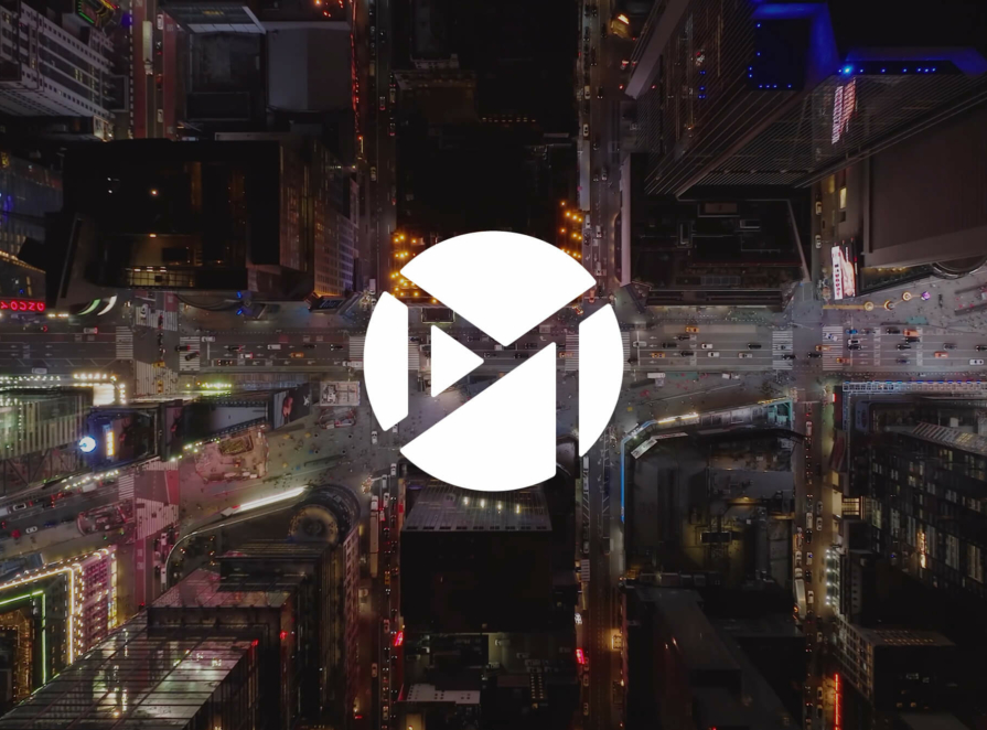Mobico logo on birdeye view of city